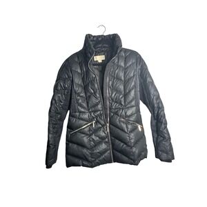 Michael Kors Black Chevron Puffer Jacket Quilted Zip Front Warm Winter Size S